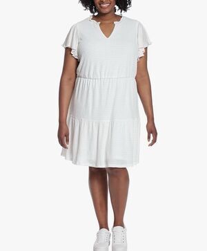 London Times Women Flutter Sleeve Tiered Fit And Flare Dress White Sz 1X New